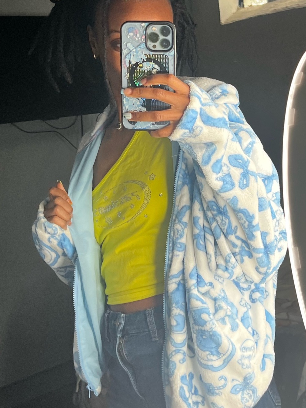 Target White and Light Blue Patterned Teddy Jacket
